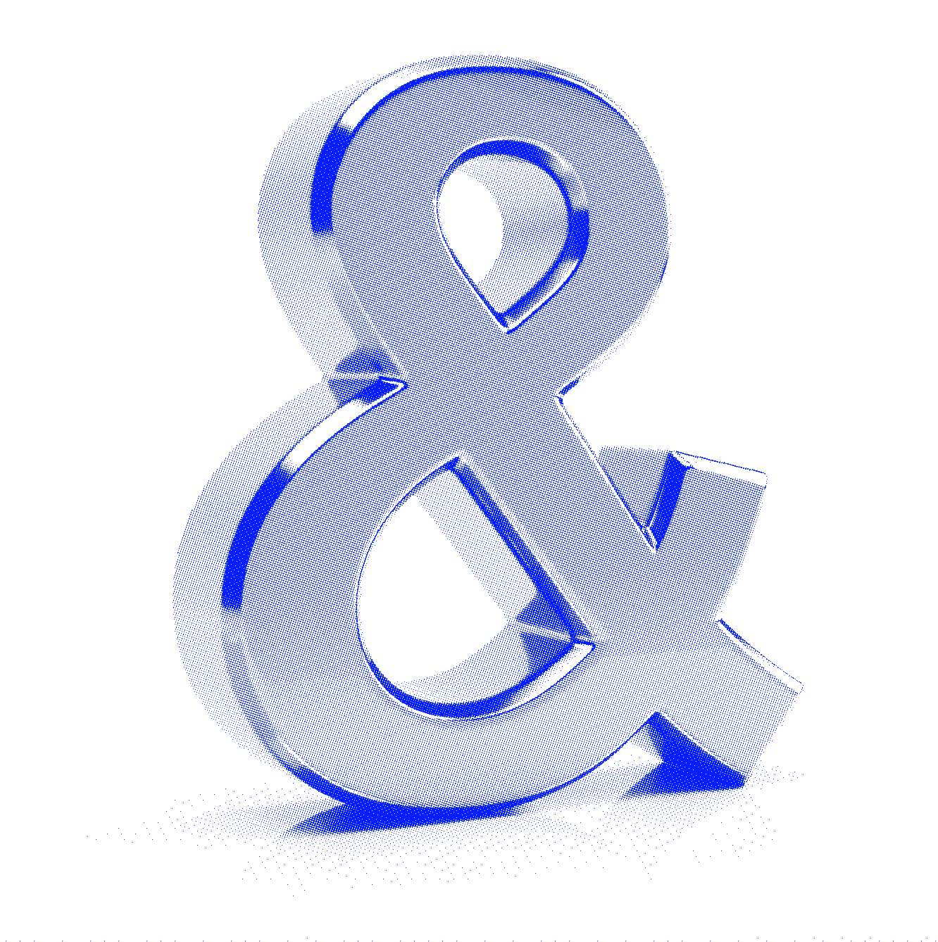 a blue, 3D bitmapped ampersand